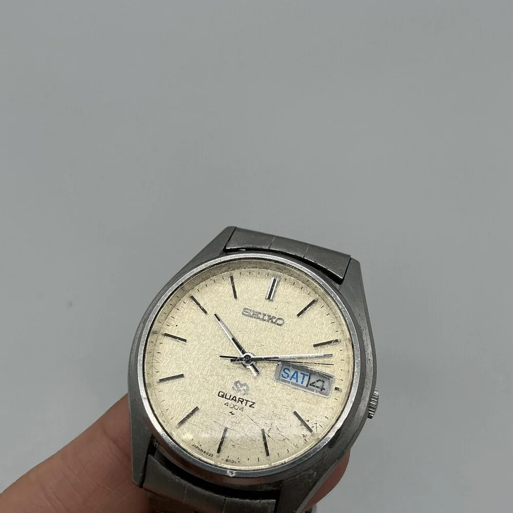 Vintage Seiko SQ Mens Watch 36mm Stainless Day Date 4633-8079 New Battery 7